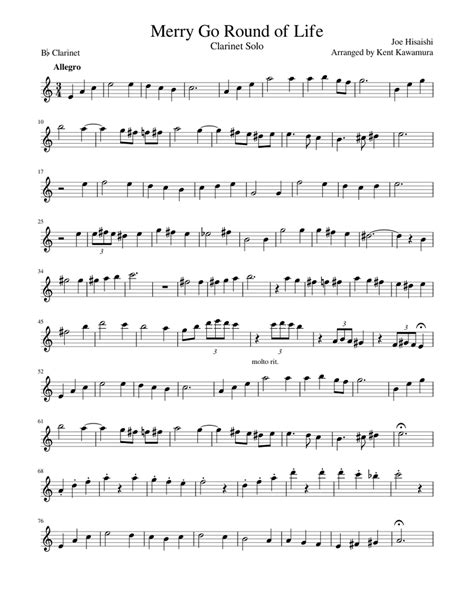 Merry Go Round Of Life Clarinet Solo Sheet Music For Clarinet