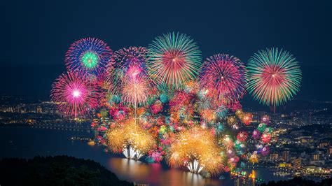 Biwako Fireworks Festival At Lake Biwa In Summer Otsu Shiga Japan