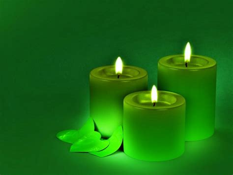 Green Candle Emerald Glow Candles Flames Glowing Green Leaves