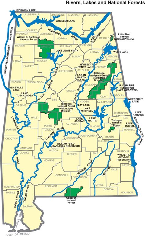 Alabama Rivers And Lakes Map Free Printable Templates