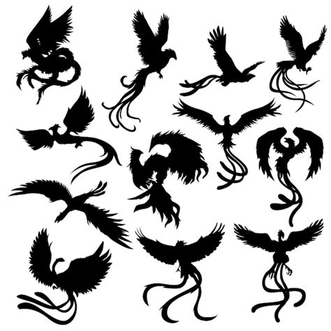 Phoenix Créature Fantaisie Traditionnelle Silhouette Clip Art Vecteur