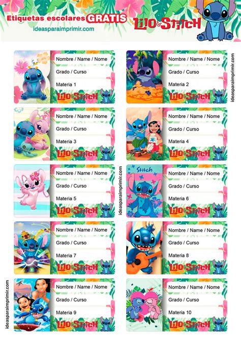 10 Etiquetas Escolares De Lilo And Stitch Gratis Para Editar E