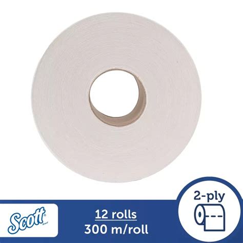 Scott Jumbo Toilet Roll Tissue 06511 12 Rolls X 300m 2 Ply Embossed