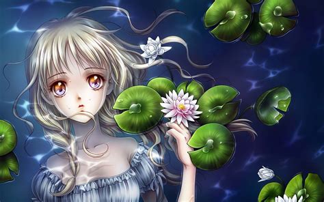 Anime Girls Water Water Lilies Original Characters Wallpapers Hd