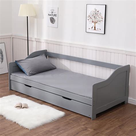 Naples Single Grey 3ft Wooden Day Bed With Pull Out Trundle Guest Bed