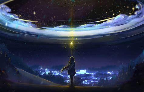 Wallpaper Sky Anime Night Scenery Images For Desktop Section арт