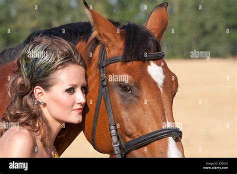 Woman With Horse Stock Photo Alamy