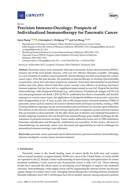Pdf Precision Immuno Oncology Prospects Of Individualized