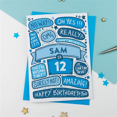 12th Omg Birthday Personalised Illustrated Card Blue By A Is For Alphabet