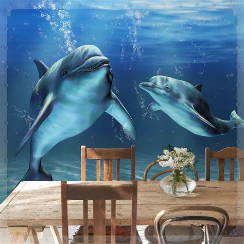 Free Shipping Dolphin Noyes Mural Pvc Tv Wallpaper Wall Stickers Ocean