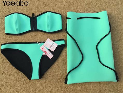 Yasako Summer Womens Neoprene Bikini Sexy Zipper Neoprene Swimwear Bikini Set High Quality