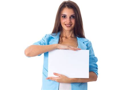 Woman Holding White Sheet Of Paper Stock Image Image Of Female