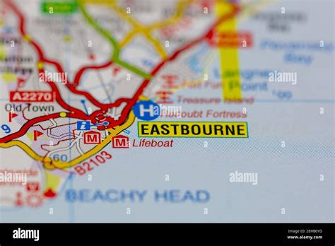 Eastbourne And Surrounding Areas Shown On A Road Map Or Geography Map