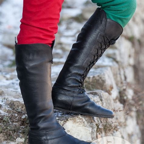 Medieval Mens High Leather Boots Forest Etsy