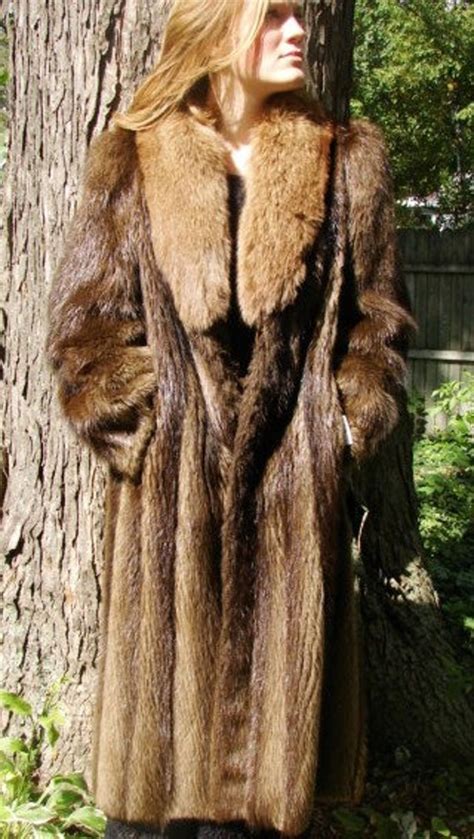 Vintage Full Length Womens Beaver Fur Coat Smallmedium