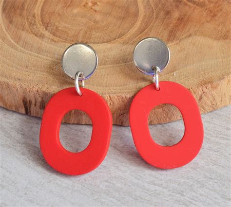 Red Statement Earrings Lucite Big Earrings Matte Large Etsy