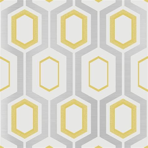 Mortimer Geometric Wallpaper Yellow Silver White Wallpaper From I