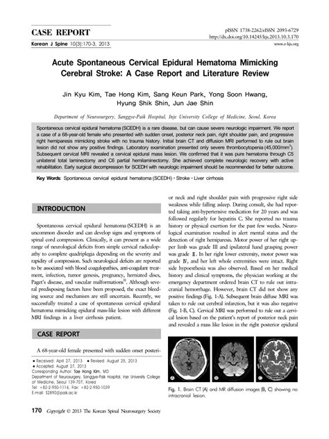 Pdf Acute Spontaneous Cervical Epidural Hematoma Mimicking Cerebral