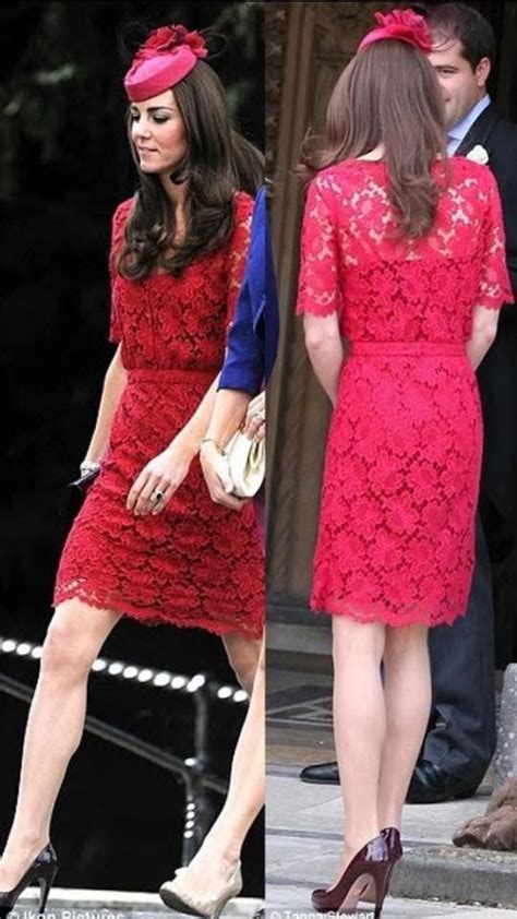 Inspired By Kate Middleton Red Celebrity Dresses Sheath Crew Neck Half