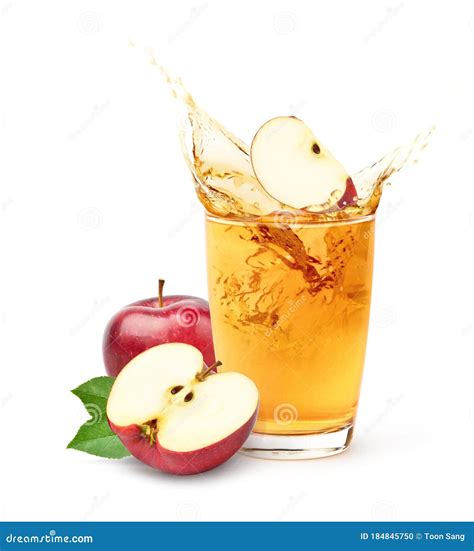 Glass Of Red Apple Juice Splash With Sliced Apple Stock Photo Image