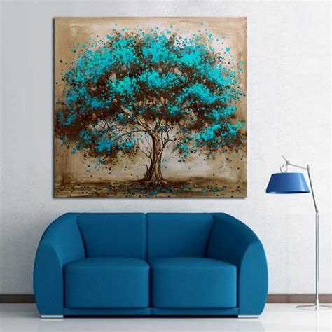 Aliexpress.com : Buy Handpainted Modern Abstract Blue Tree ...