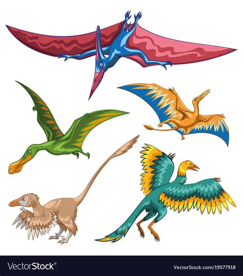 Flying Dinosaurs Set Royalty Free Vector Image