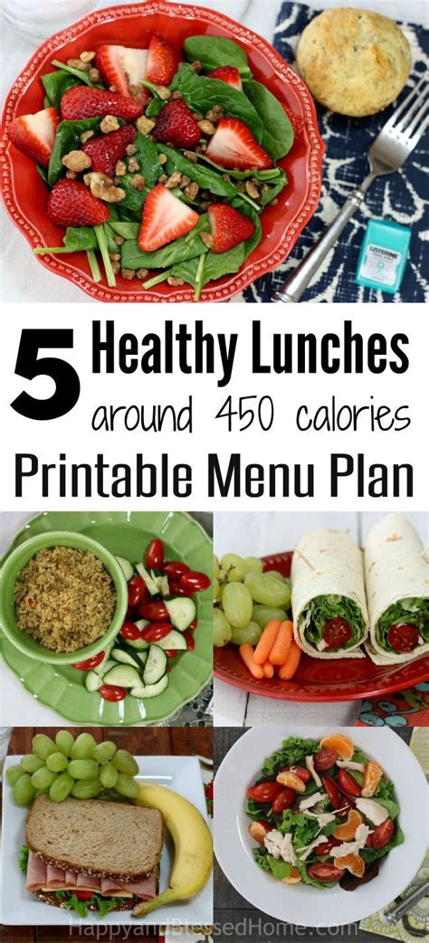 Free Printable Menu Plan 5 Healthy Lunches At 450 Calories Each