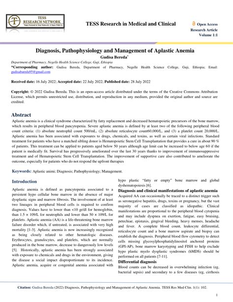 Pdf Diagnosis Pathophysiology And Management Of Aplastic Anemia