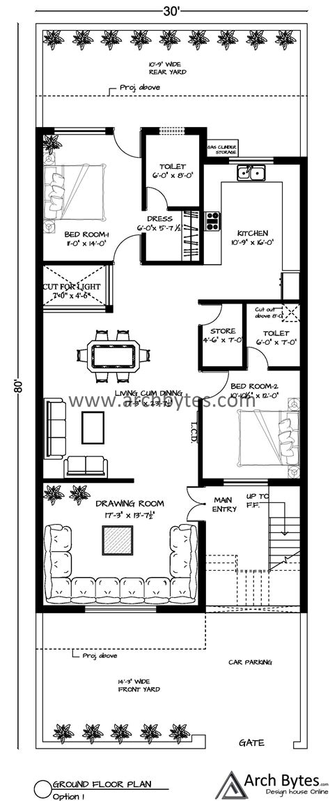 House Plan For 30 X 80 Feet Plot Size 266 Sq Yards Gaj One Floor
