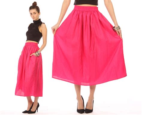 Pink Midi Skirt Vintage 80s Bright Neon Pink By Shopcollect