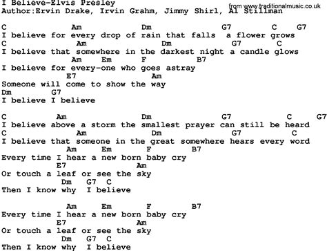 Country Musici Believe Elvis Presley Lyrics And Chords