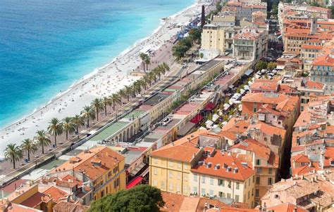 Aerial View Of City Beach And Promenade Des Anglais In Nice City On