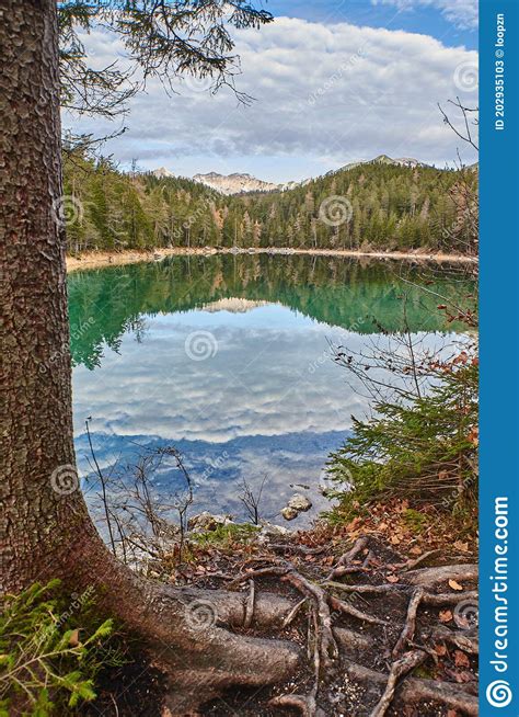 Reflecting Mountain Lake In The German Alps Turquoise Mountain Lake In