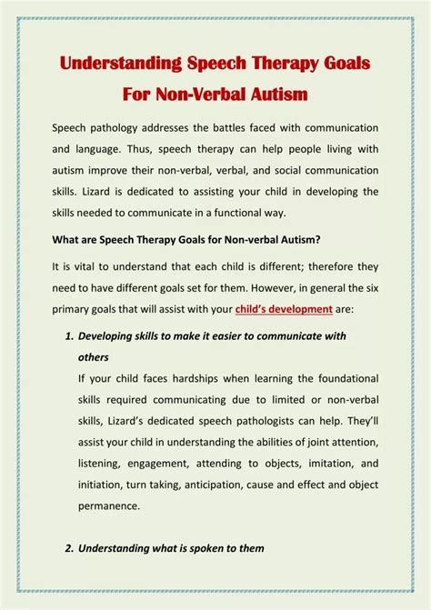 Ppt Understanding Speech Therapy Goals For Non Verbal Autism
