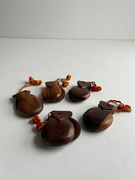 Set Of Five Vintage Wooden Castanets Collectible Percussion Etsy