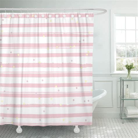 Pknmt Pastel Delicate Pale Pink And White Pattern Stripes Vintage Polyester Shower Curtain 60x72