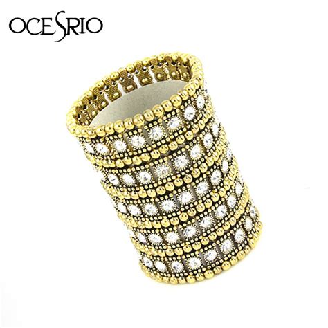 Ocesrio Brand New Luxury Wide Gold Bangle Bracelet For Women Gold Crystal Wide Bracelets