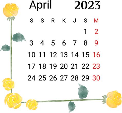 Mês Calendário Abril 2023 Png Png Rosas Em Aquarela Png Abril Png