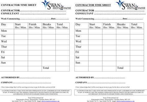 10 Contractor Timesheet Templates Free Download