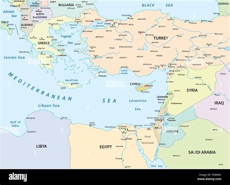 Mapa Del País Del Mediterráneo Oriental Imagen Vector De Stock Alamy