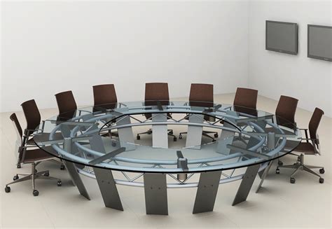 Conference tables with power outlets, ethernet ports, usb ports and hdmi cables. Radian Large Round Conference Table | Stoneline Designs