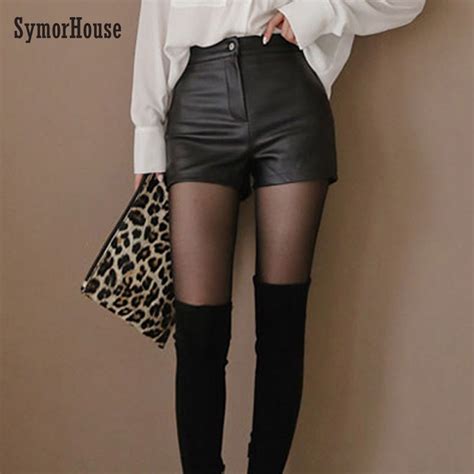 High Waist Pu Leather Shorts Korean Fashion Black Spring Autumn Women