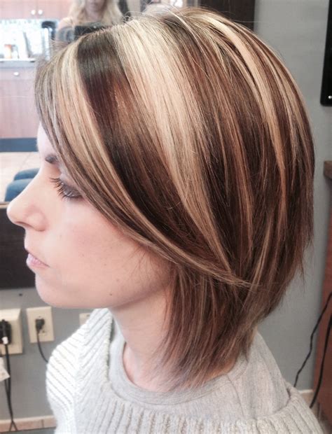 Short hair Bob haircut Highlights lowlights Bright blonde dark hair