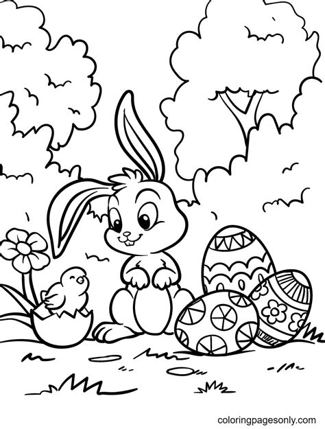 Easter Bunny With Chick Coloring Page Free Printable Coloring Pages