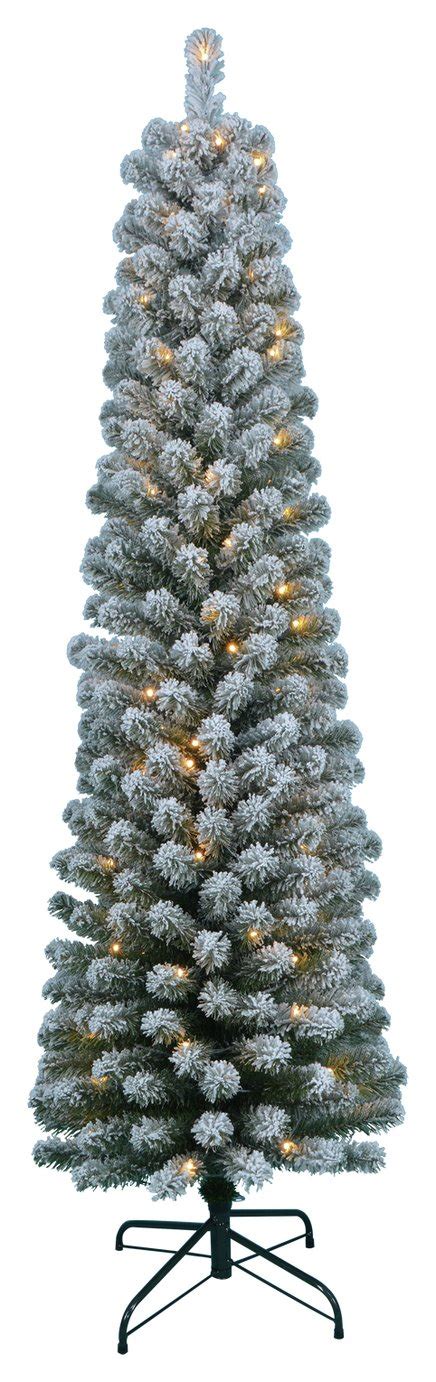 Home 6ft Pre Lit Snow Tipped Pencil Christmas Tree Green Reviews
