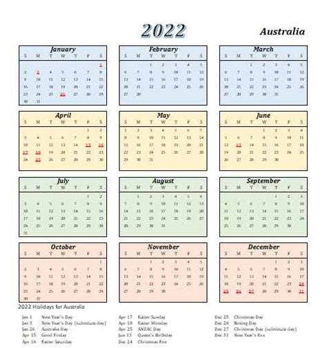 Printable Calendar January 2022 Australia Calendar Template 2022