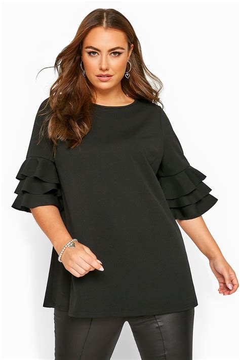 Yours London Black Layered Frill Sleeve Top Yours Clothing