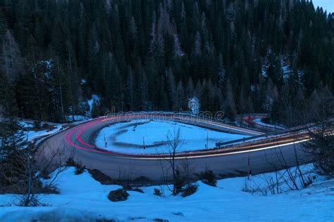 Night View Of Winding Mountain Road In Winter Stock Photo Image Of