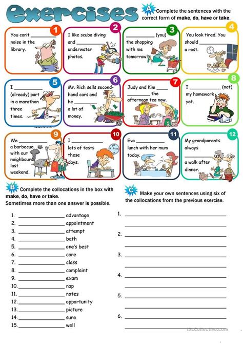 Collocations Make Do Have Take English Esl Worksheets For