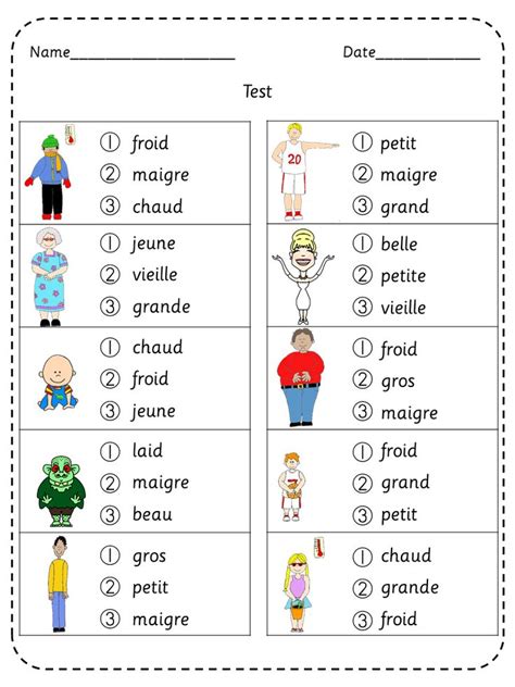 French Beginner Vocabulary Tests And Word Search Puzzles Learning